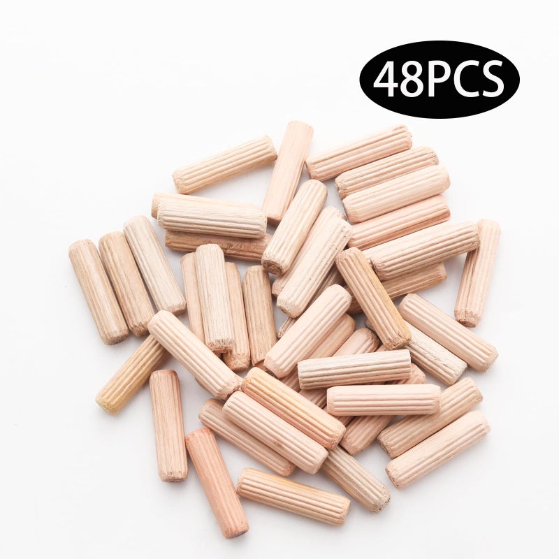 Adyoney 48Pcs 8mm x 30mm / 5/16 Inch x 1.18 Inch Wooden Dowel Pin Fluted Beveled Ends Wooden Pegs Support Shelves - Image 3
